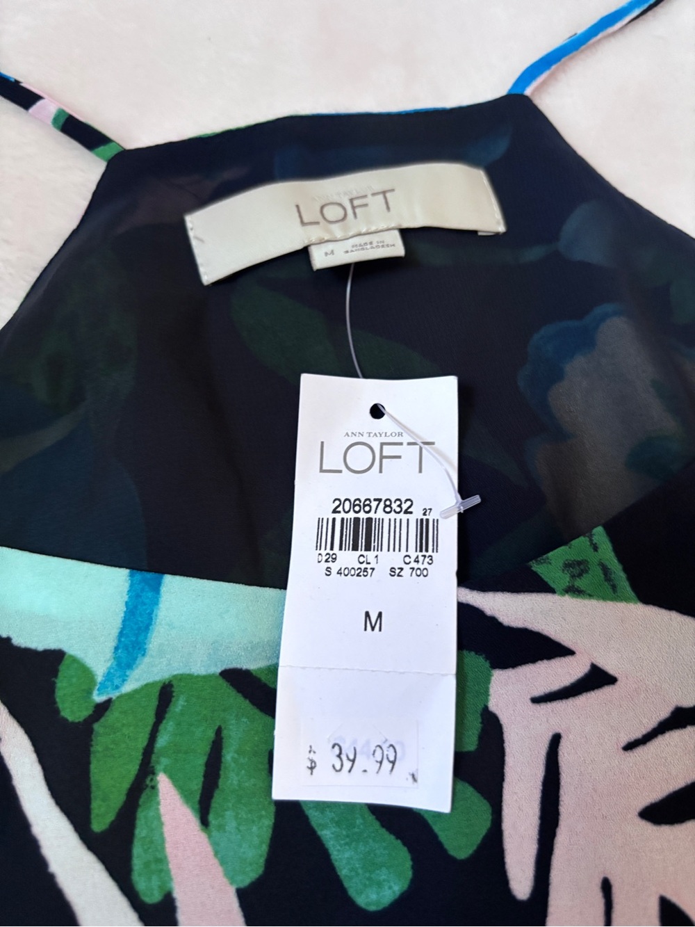 NWT LOFT Floral Cami Tank Top Medium Blue Pink Tropical Sleeveless Blouse - Picture 3 of 7